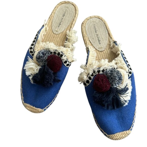 SOLUDOS Tienda Blue Pom Fringe Espadrille Flats Mules Size 8 - Picture 6 of 6